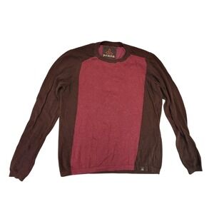 Prana‎ Men's Long Sleeve Crew Neck Sweater Brown Burgundy Colorblock Size S